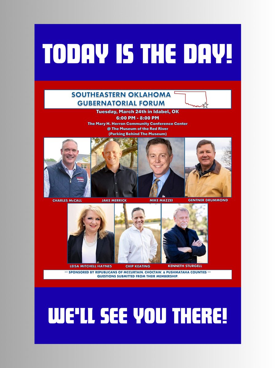 GOPChoctawCoOK's tweet photo. TODAY IS THE DAY!!!

The SE Oklahoma Governors Forum, co-sponsored between our group and Push &amp; McCurtain Counties will be this evening at 6:00 PM at the Mary E. Herron Community Conference Center, located at the Museum of the Red River in Idabel, OK. See you there! https://t.co/jGhlqmg9vN