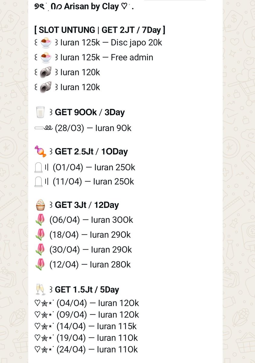 arisannyaclay's tweet photo. opslot arisan get today slot untung #zonauang https://t.co/S38Whbnoxm