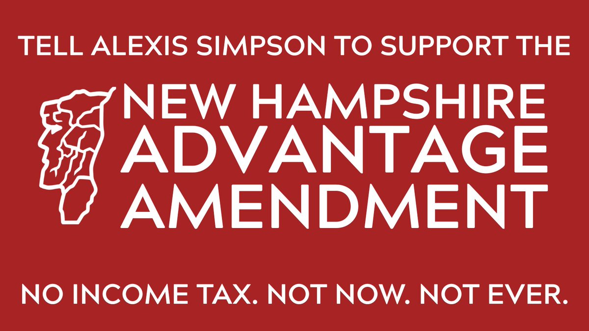 NHHouseGOP's tweet image. We asked House Democrat Leader @AlexisSimpsonNH to cosponsor the New Hampshire Advantage Amendment and help us ban income taxes from our state.

So far: absolute silence.

Tell House Democrats to stand with the 71% of Granite Staters in saying: NO INCOME TAX. NOT NOW. NOT EVER.