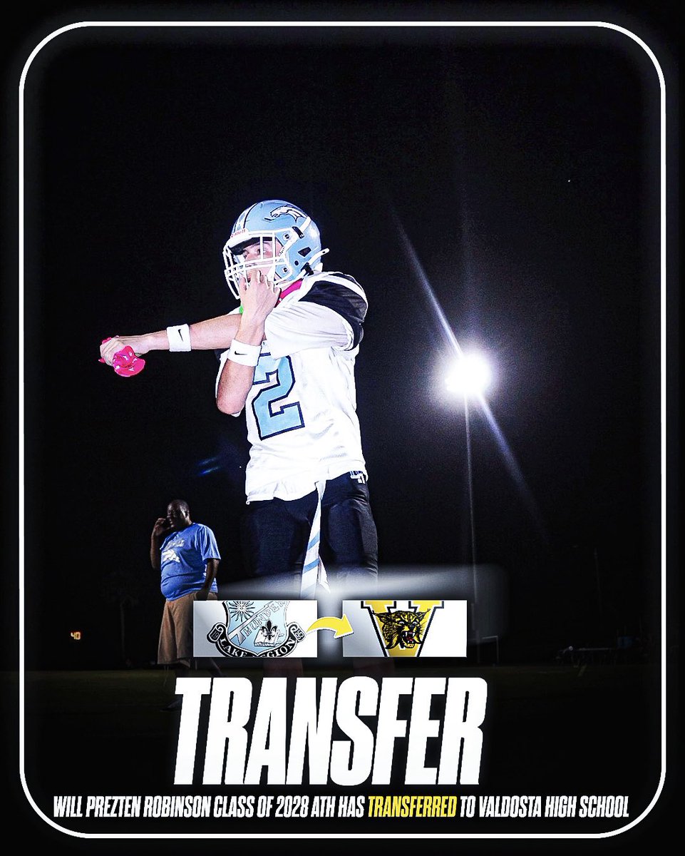 p8willrobinson's tweet photo. Glad to announce I will be transferring to Valdosta High School in time for spring can’t wait to get started! https://t.co/ChpaGsZm8s