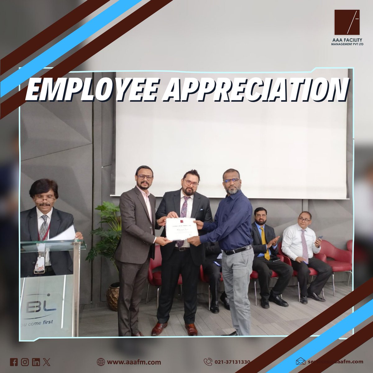 AAAFMPvtLtd's tweet photo. We recently held a Staff Appreciation Program with our valued client to recognize the dedication and hard work of our team. From certificates to a cake-cutting, it was a celebration of teamwork and gratitude.
#AAAFacilityManagement #TeamAppreciation #EmployeeRecognition https://t.co/882VgzoVSx