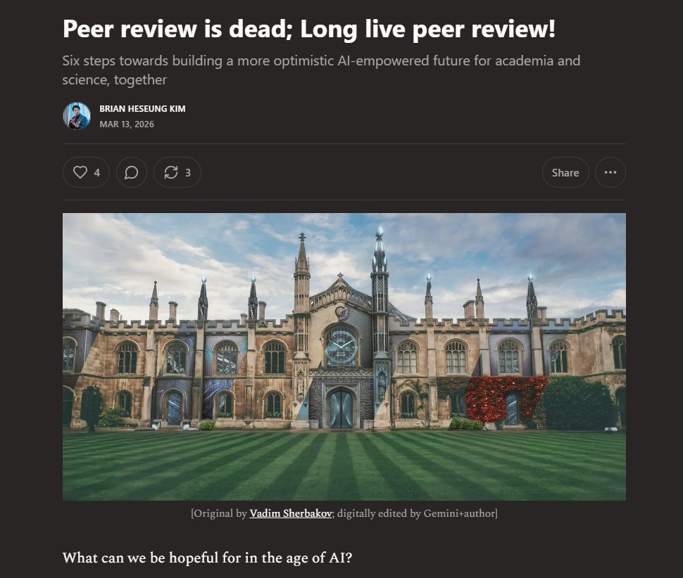 brhkim's tweet image. As AI tools for research proliferate and research production accelerates, publishing is going to need to split into two tracks in the near future: that which is mechanically reproducible and verifiable, and basically everything else.

It's not going to be long before we can