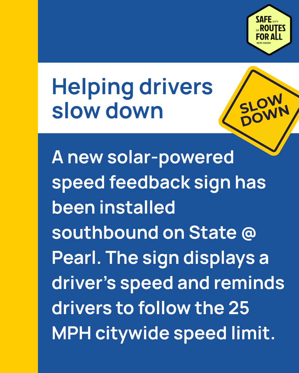 NewHavenDOT's tweet image. New solar-powered speed feedback signs have been installed at State &amp;amp; Pearl in East Rock!

Small changes like these make a big difference!

#SafeRoutesForAll #EastRock #NewHaven #TrafficSafety #SlowSpeeds