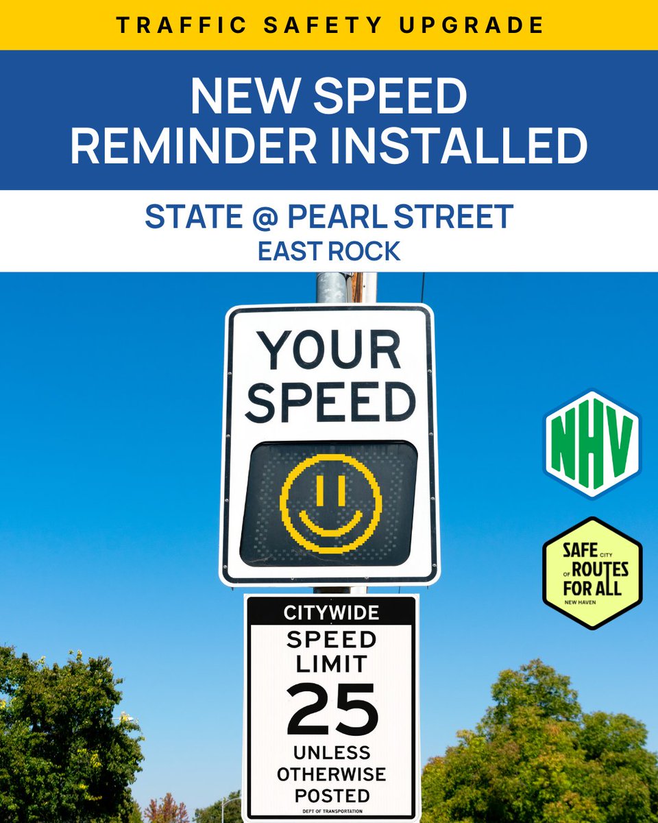 NewHavenDOT's tweet image. New solar-powered speed feedback signs have been installed at State &amp;amp; Pearl in East Rock!

Small changes like these make a big difference!

#SafeRoutesForAll #EastRock #NewHaven #TrafficSafety #SlowSpeeds
