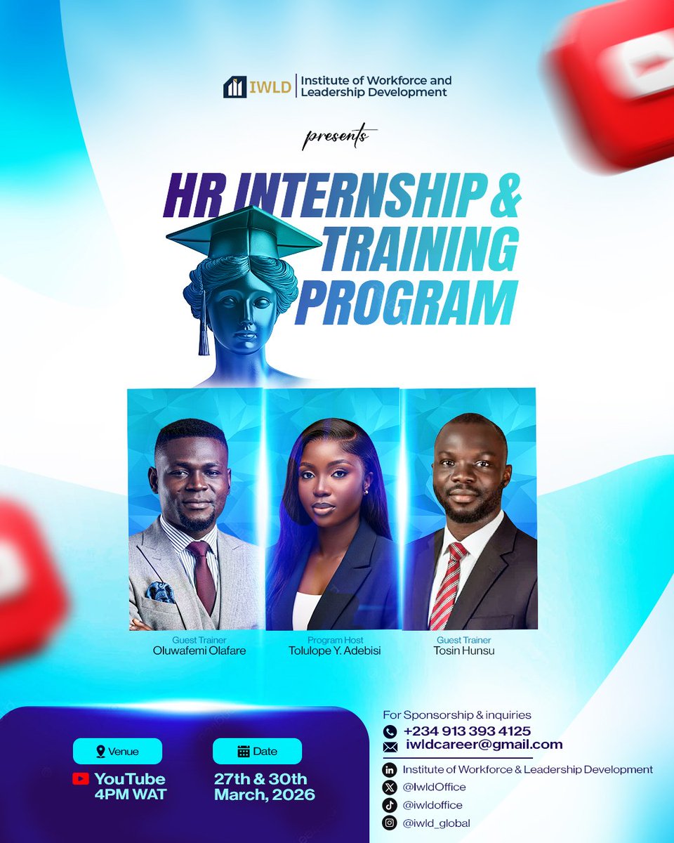 IwldOffice's tweet photo. We don’t train HR interns—we build workforce-ready professionals. Practical learning, real-world exposure &amp; global insights with Tosin Hunsu and OLAFARE OLUWAFEMI. Next cohort soon. #IWLD #HRTraining https://t.co/0ALBOH6Uy1