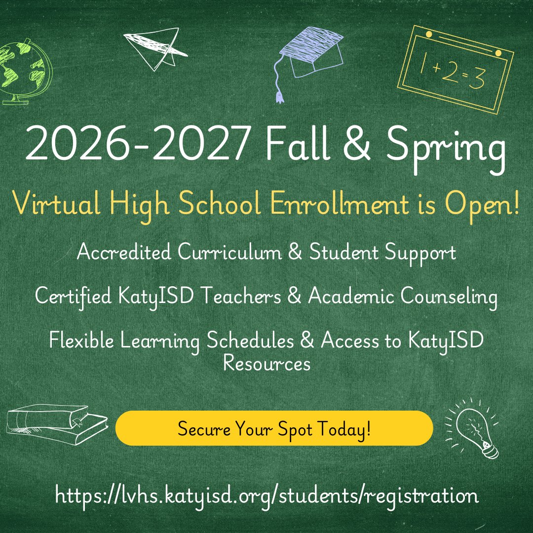 LVHS_KatyISD's tweet image. For students balancing work, sports, family, or big dreams, Legacy Virtual High School makes it possible.

#LVHS #LegacyVirtualHighSchool #TheFutureIsYours #KatyISD #ChooseYourLegacy

lvhs.katyisd.org/students/regis…