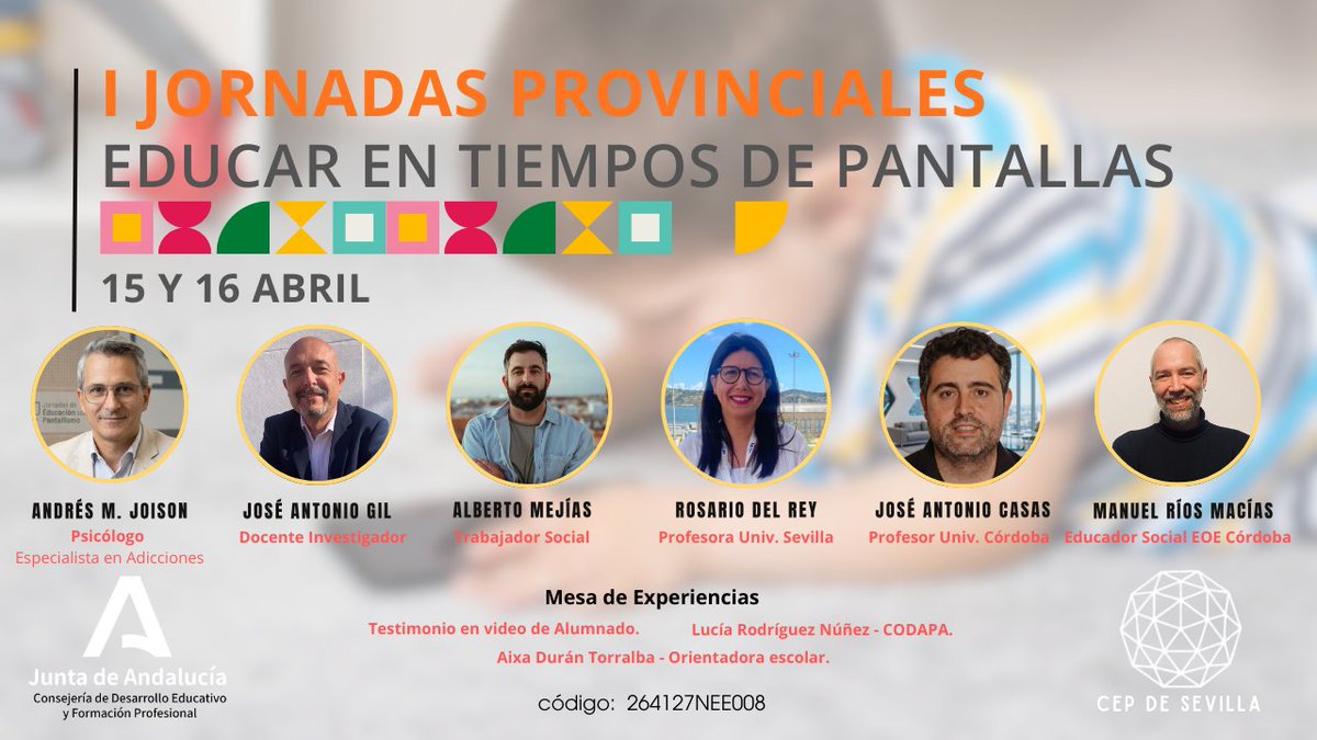 cepsevillanee's tweet photo. I Jornadas Provinciales "Educar en Tiempos de Pantallas". . ✨ 📷 15 y 16 de abril 📷 Inscripción en Séneca abierta hasta el 6 de abril 📷
@CEPSevilla @ceposunaecija @cepcastilleja @ceplebrija @ceplora @cepse4 https://t.co/Gw3z5Svc8j