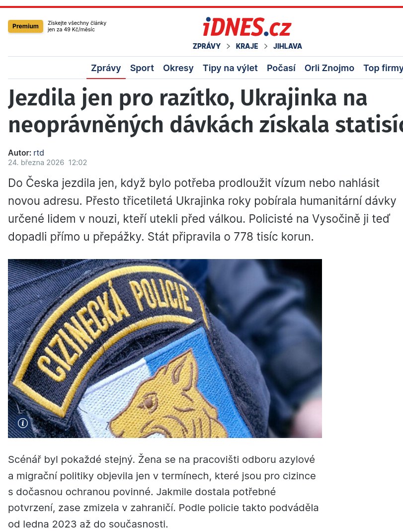 ‼️Zase vsem Cechum  lhali  ‼️

Pravdu meli "konspiratori" a siritele "ruskych narativu" 

- Podle policie takto podváděla od ledna 2023 až do současnosti
-Stát připravila o 778 tisíc korun

25 mesicu okradala CR  = ✅31 120 / mesic