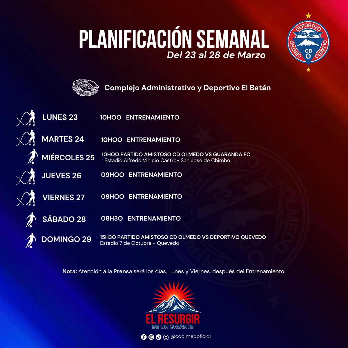cdolmedoficial's tweet photo. 📷📷Planificación semanal de Centro Deportivo Olmedo.
#ElResurgir #CDOlmedo #Planificación #DaleOlmedo https://t.co/Eb9BwljjF2