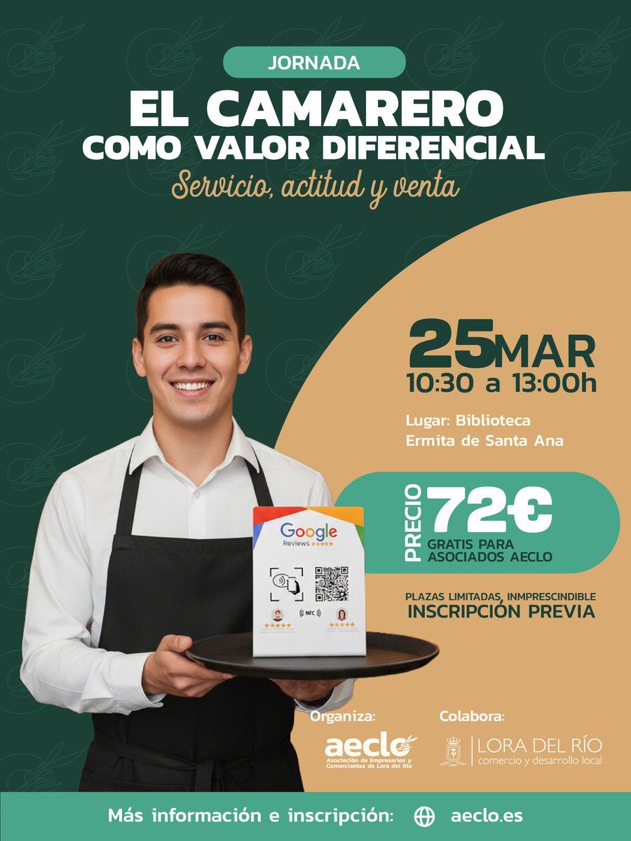 Todavía estás a tiempo de marcar la diferencia desde la sala.

El 25 de marzo reunimos al sector hostelero de Lora del Río en una jornada práctica para convertir la sala en ventaja competitiva.

👉  f.mtr.cool/fbswikmwnn 

#AECLO #LoraDelRío