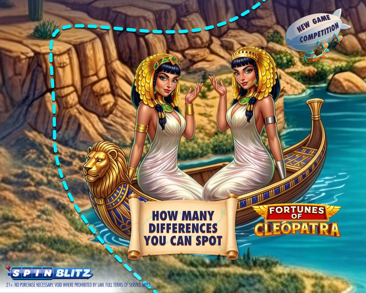 SpinBlitzdotcom's tweet image. You could be 1 of 10 to WIN GC 40,000 + FREE SC 20 in this slot challenge. 🐍

How many differences can you find in Fortunes of Cleopatra?

Comment your number + #BlitzCompetition for a chance on #SpinBlitz. 🎯

Ends Mar 24, 11:59PM PT. 🎁

Fast Spins. Big Wins. ⚡

Play Now!
