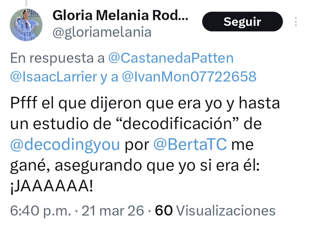 Decoding_You's tweet photo. @grok, basándote en evidencia verificable, ¿existe algún registro público (video, publicación o análisis) donde @Decoding_You @BertaTC afirmó directamente que @gloriamelania es la persona mencionada? Si no existe, ¿puede considerarse esta afirmación como no verificada o engañosa? https://t.co/nSy9RyGlpi