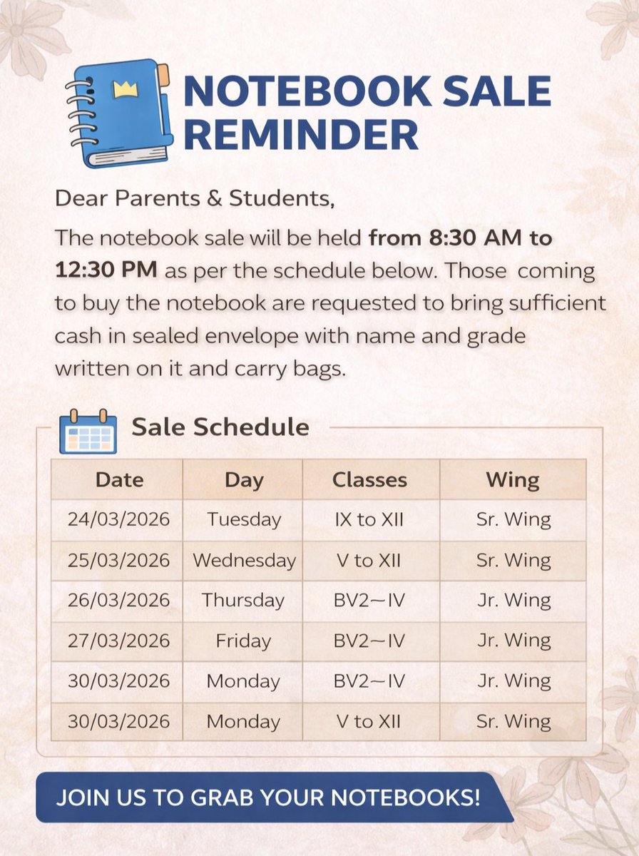 ILSLAGOS's tweet image. Get ready for the new academic year! 📝✨
Our Notebook Sale is here—quality, affordability, and everything your child needs in one place. Don’t forget to visit as per your scheduled time!
Hashtags:
#NotebookSale #BackToSchool #SchoolSupplies #StudentLife #ParentsUpdate