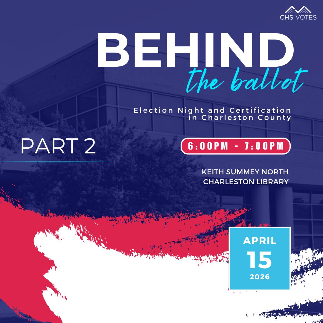 CharlestonVotes's tweet image. Part 2 of our Behind the Ballot series is happening on Wednesday evening!

Stop by and learn more about your elections!

#CHSVotes #CHSNews #scVOTES #VoteReady