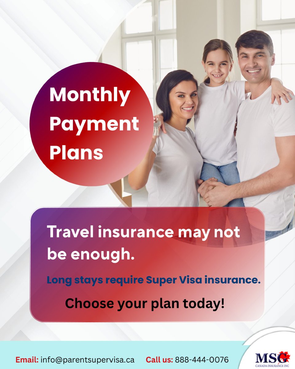parentsupervisa's tweet image. Standard travel insurance might not cover extended visits to Canada.

Compare plans carefully to pick coverage that fits their needs.

Choose your plan today and ensure peace of mind. 🛡️

#supervisainsurance #travelinsurance #visitorinsurance #medicalcoverage #canadatravel