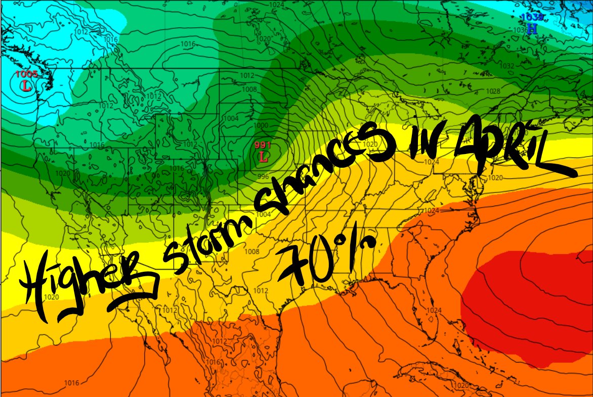 NatlWxFcst's tweet image. Looking ahead to April, it could bring even more active and severe weather than we saw in March, with some intriguing storm setups that have me puzzled. From what I’m seeing, there’s potential for destructive events similar to those earlier this month, mainly across the eastern