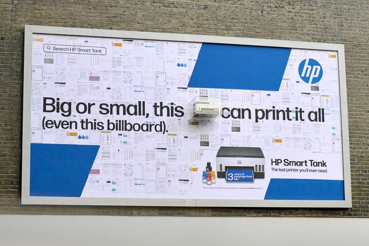 PyeparFaisal's tweet image. This is what happens when you stop advertising a product… and start demonstrating it.

HP wanted to advertise a printer on a #billboard, so they printed the billboard, LIVE IN PUBLIC, on 319 A4

I would buy this printer ON SPOT!!! #OOH