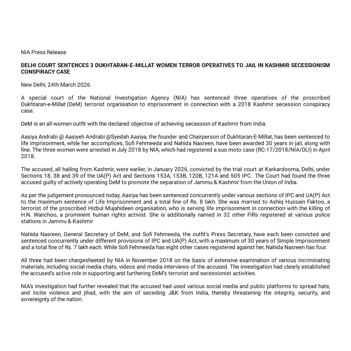 NIA India tweet media