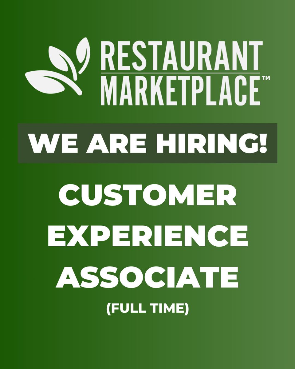 restaurantmktpl's tweet photo. Restaurant Marketplace is hiring a Full-Time Customer Experience Associate! 

A Customer Experience Associate will handle customer inquiries to build and maintain positive relationships. 

Learn more and apply here: https://t.co/HVW1pnLQmR https://t.co/CLiLcaui1f