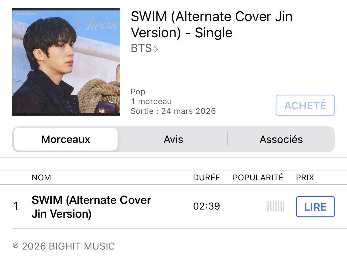 SEOKJINFR's tweet photo. The #BTS_SWIM cover version of #JIN is available to buy on iTunes!

https://t.co/dubF4fTaSA https://t.co/Pw5diVapr7