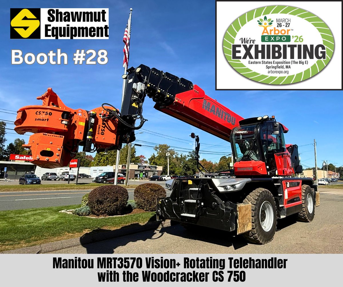We’re headed to Arbor Expo 2026! 🌳

Shawmut Equipment is excited to be an outdoor exhibitor at Arbor Expo 2026. Come visit us at Booth #28. 

What we’re showcasing:
The Manitou MRT3570 Vision+ Rotating Telehandler 
Paired with the Woodcracker CS 750 Smart

<a href="/ArborTimes/">ArborTIMES</a> #ArborExpo