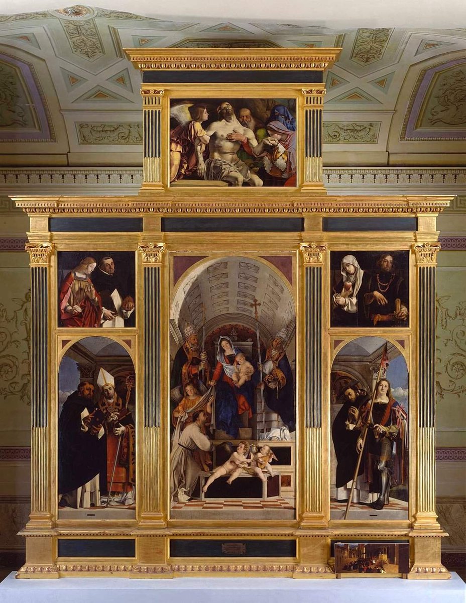 El «Políptico de Recanati» (ca. 1506-1508), realizado por Lorenzo Lotto para la iglesia homónima, es una obra cuya magna solemnidad impone un silencio contemplativo absoluto. Un hito del Cinquecento temprano donde la técnica es sinónimo de búsqueda de lo trascendente.