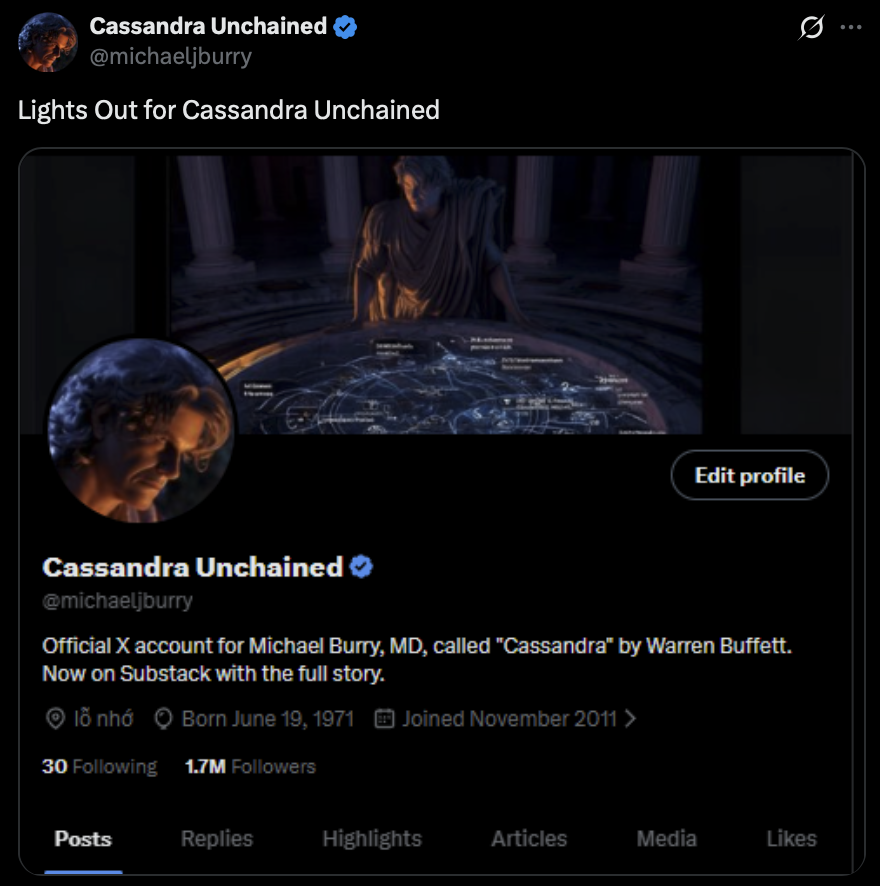 Michael Burry Stock Tracker ♟ tweet media
