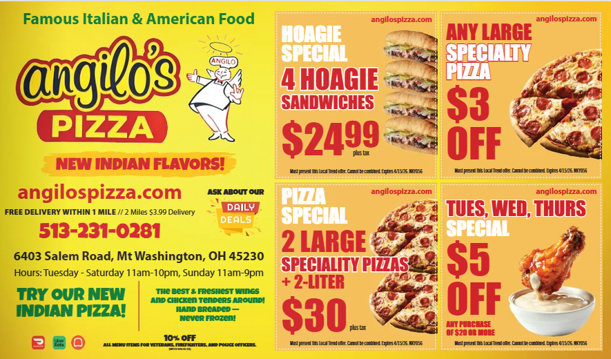 🍕Angilo's Pizza in Anderson has some amazing NEW Indian flavored pizzas! 🍕
localadvertisingnky.com/offers/