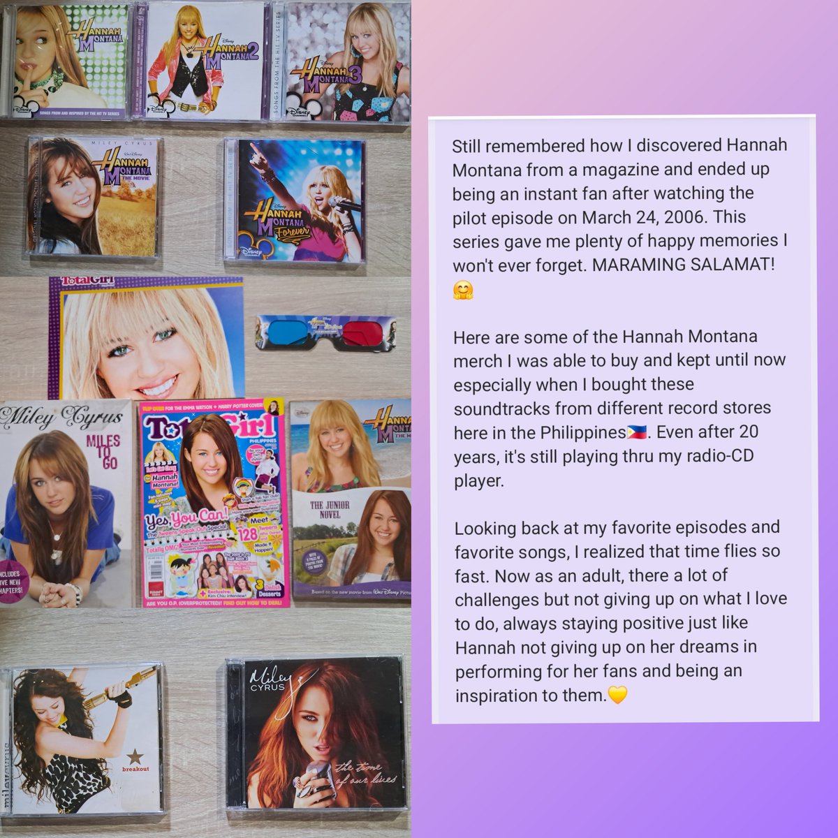 HAPPY HANNAH-VERSARY!!!! 🎶🎶🎵🎵💜💜💛💛🩷🩷

20 YEARS OF HANNAH MONTANA 🎤🎸🎹✨️💖 I can't believe it! 😯

#HannahMontana20 #HannahMontana #mileycyrus