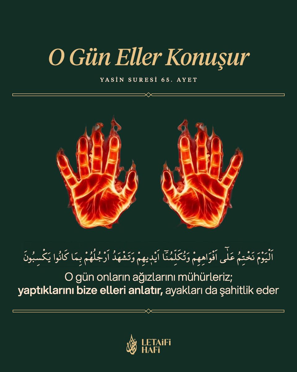 LetaifiHafi's tweet photo. Dillerin mühürlendiği, kelimelerin hükmünü yitirdiği o büyük hesap günü... 

Bugün sakladıklarımızı yarın ellerimiz feryat edecek, attığımız her adımı ayaklarımız bir bir anlatacak

O gün gelmeden, şahitlerimizi hayırla doldurmak duasıyla... 🤲🏻 https://t.co/zJCxg9smQu