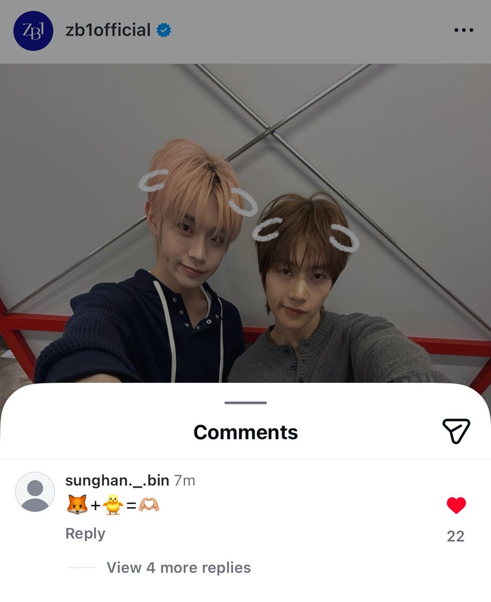 hanbin commented "🦊+🐥=🫶🏼" with his personal account on the bbangiz friendship ig post... my hambbangi 🥹