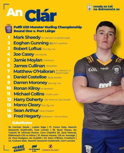 NOFGAA's tweet photo. Best of luck to the Clare U20 hurlers, and especially our two lads Sean Arthur and Michael Power https://t.co/4JMHE8U6NQ