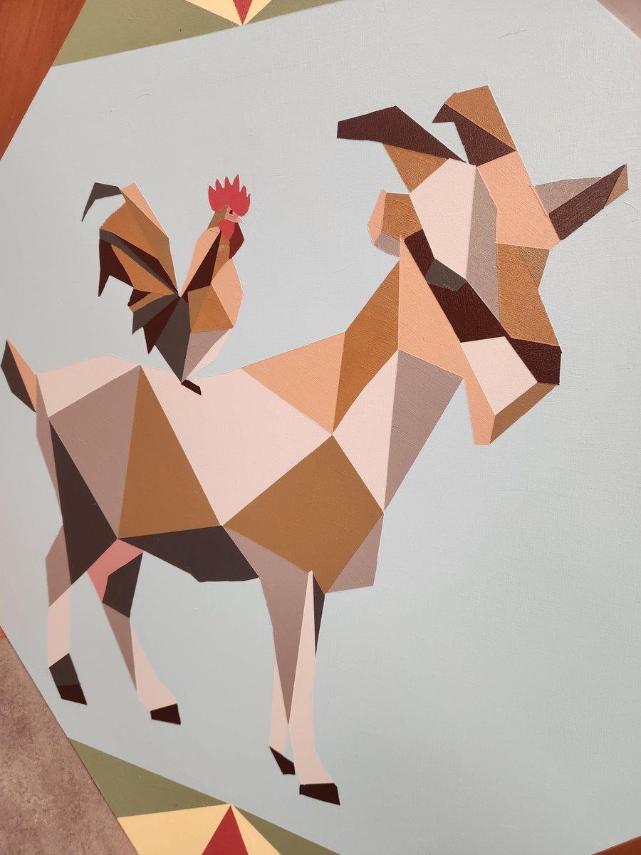 Okay, we HAVE to show this off… One of our students brought in a finished barn quilt to share &amp; it is SO COOL! 
A goat with a chicken riding on its back—bold, colorful, &amp; full of personality. This one definitely deserves its own spotlight. How fun is this?! Huge shoutout to our