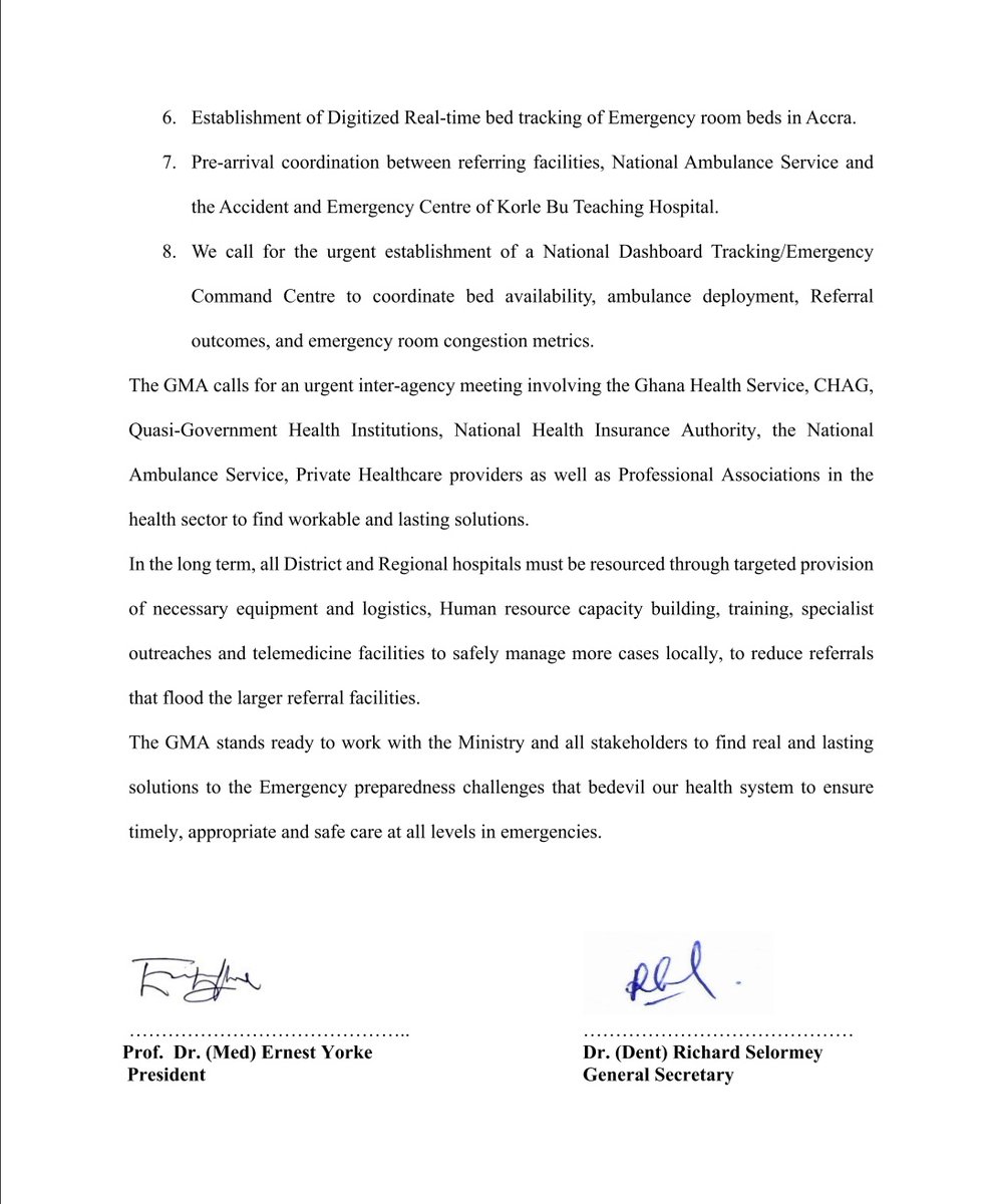 Ghana Medical Association has added its voice to the conversations on the emergency system crisis in ghana and recent events at KBTH

In 48 hours 4 medical associations have responded

If this isn't reason enough to be concerned about the current state of things then idk what is