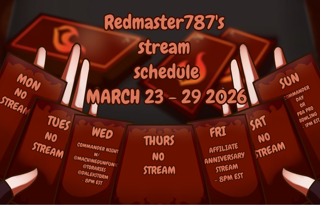 Had to finalize some details yesterday but here’s what you can expect for content this week with the RedMan!

Ultimately decided to celebrate this year’s anniversary more causally but expect guest appearance and party games! Hope to catch you on the channel! 🔥
