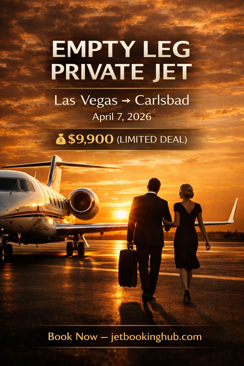 jetbookinghub's tweet image. Empty Leg Deal ✈️
Las Vegas → Carlsbad
📅 April 7, 2026

Fly private at reduced cost 💼
Limited availability

👉 jetbookinghub.com

#PrivateJetBooking #PrivateJetCharter #EmptyLeg #LuxuryTravel #Lasvegastocarlsbad #lasvegas #Carlsbad