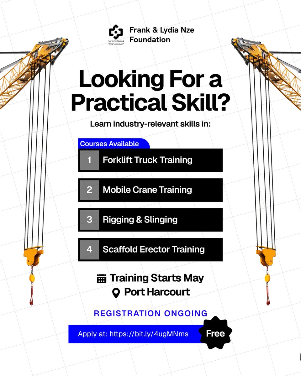 FLNFoundation's tweet photo. Ready to level up your future? 💪🏽

Learn hands-on, high-demand skills and step into real opportunities:

📍 Port Harcourt
🗓️ Starts in May
💸 100% FREE

Don’t just watch opportunities—grab them. https://t.co/UjYlZoKJxB