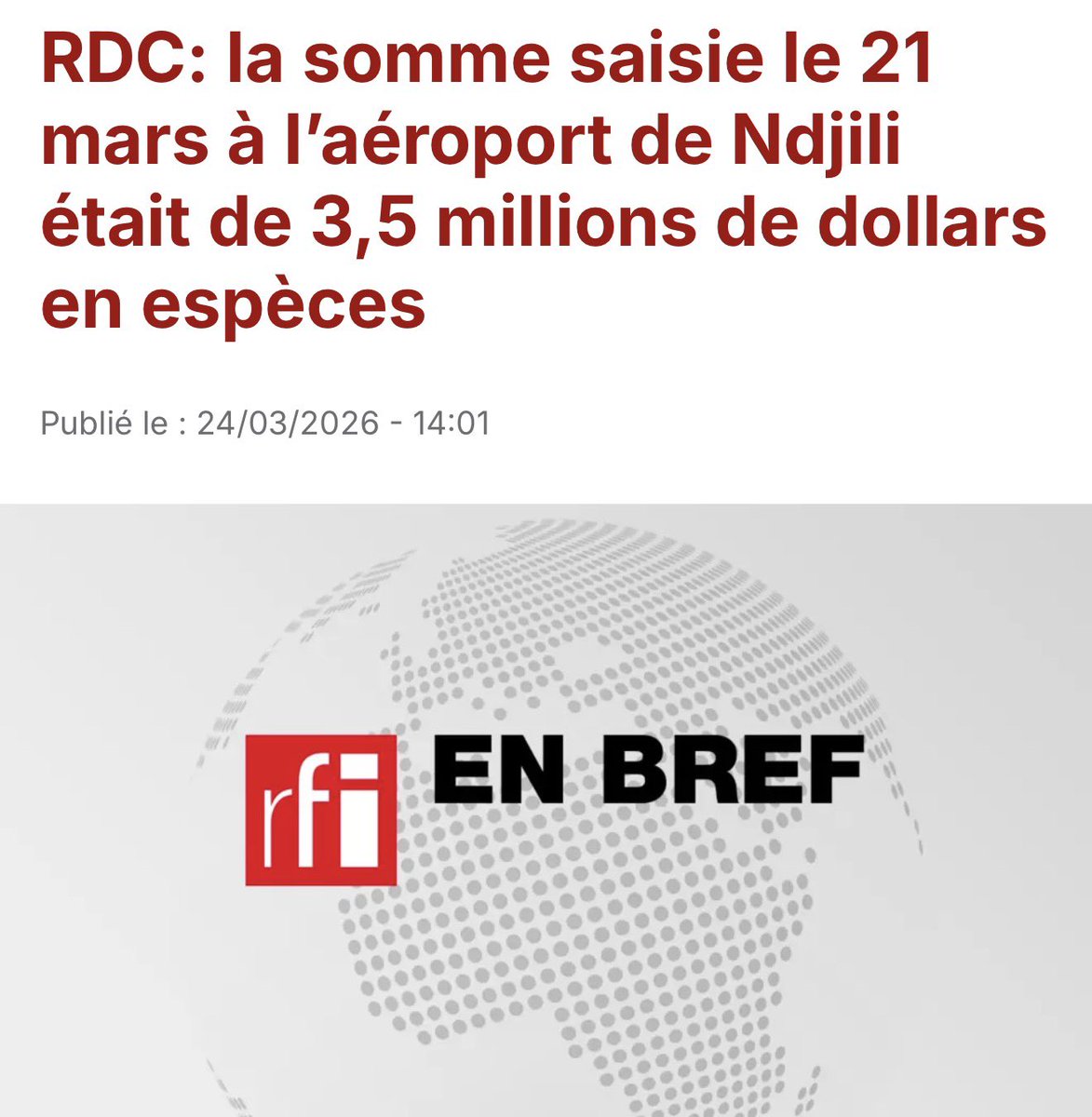 « Aucun détail n’a été donné sur la provenance de ces fonds. Pour rappel, l’importante somme en espèces a été découverte dissimulée dans deux valises lors d’un contrôle de routine sur un vol international. L’identité du propriétaire des valises n’a pas été rendue publique.