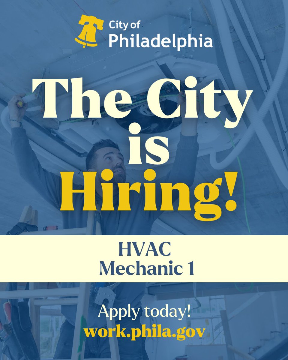 PhilaOHR's tweet photo. Philadelphia International Airport is hiring HVAC Mechanics.

Work on heating and cooling systems that keep the airport running. Build your skills in a hands-on role. Full-time with benefits.

Apply by March 29 at https://t.co/wL6Vyr1gCv 

#NowHiring #PhillyJobs #HVAC https://t.co/r3Bn4F4j5T