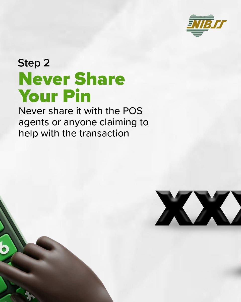 NIBSS_NG's tweet photo. Your Personal Identification Number (PIN) is the key that authorises your transactions.

Keeping it secure helps protect your funds from fraud and unauthorised access.

These few simple precautions can go a long way in keeping your transactions secure.

#Digitalpayment https://t.co/h0T8x9oXeZ