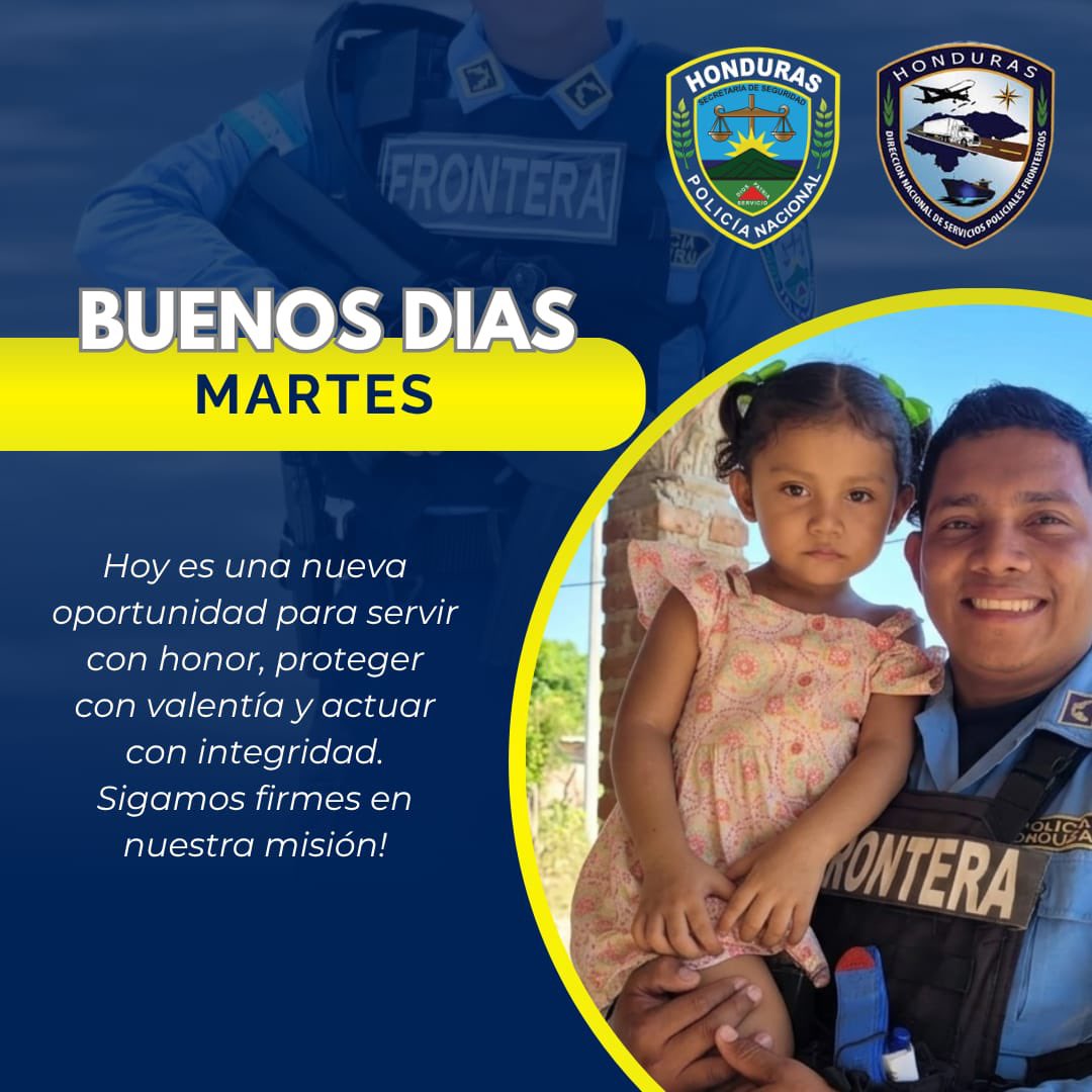 🌞🚔Buenos días seguidores de nuestras redes sociales.

La Dirección Nacional de Servicios Policiales Fronterizos #DNSPF, les desea un bendecido martes.👮🏻👮🏻‍♂️