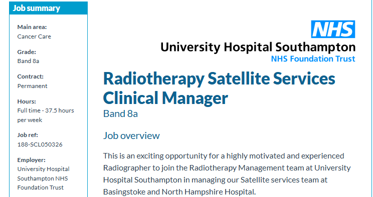 TVWRTNetwork's tweet photo. A great opportunity has arisen to join the Radiotherapy Team
@UHSFT
University Hospital Southampton NHS Foundation Trust https://t.co/VmxiM39QUe
