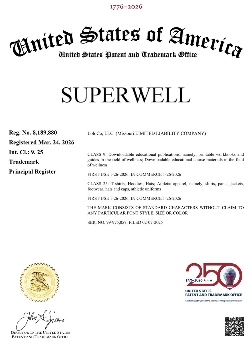 HEITNERLEGAL's tweet photo. Congrats to our clients with new trademark registrations today, and check out the new branding by the USPTO on the registration certificates, celebrating 250 years! #TrademarkTuesday https://t.co/MJkI9l9tfK
