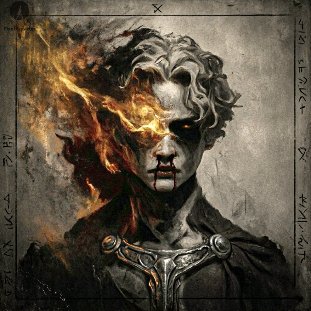 Inspired by this fantastic art piece of <a href="/Datos132/">Datos | Code to Canvas</a> and the following text:

He had seen it all before it happened. Every time. He stopped looking outward when he understood that seeing changes nothing. He had tried to speak once. No one listened. The fire kept burning.

Thank you