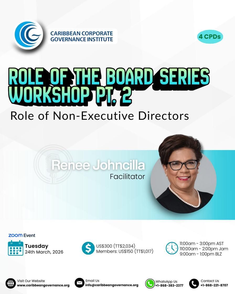 CCCEur's tweet image. FYI: @CaribbeanCorpGv Workshop 'Role of Non-Executive Directors.' buff.ly/VRu086k #Caribbean #Corporate #Governance #Institute #CCGI #BoardofDirectors #NonExecutiveDirectors #Roles