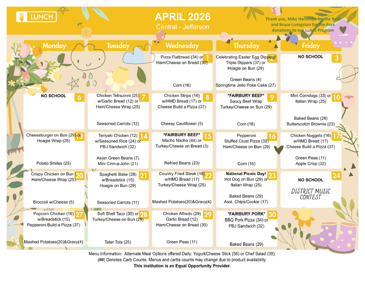 Check out our Lunch/Breakfast Menus for April! 🪻🐝