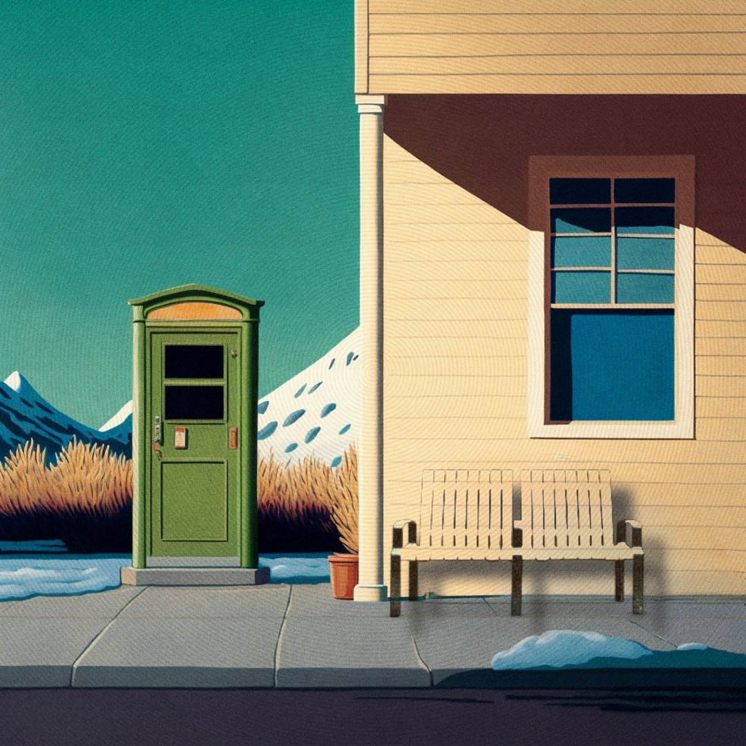 New Edition 🔥

"The Quiet Phone Booth" | <a href="/TransientLabs/">Transient Labs</a>

Snow sits soft on the bench,  
the house window stares blue and empty,  
and the mountains keep their secrets.

5/5 Edition 
0.012ETH 

🔗👇