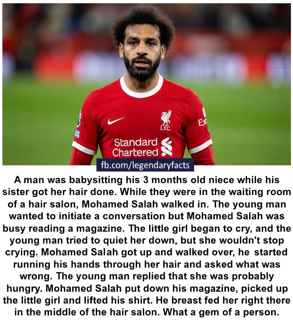 StuartPeddasso's tweet photo. A reminder of the type of person Mohammad Salah is #liverpool #legend #breasts #breastfeeder https://t.co/DbA1enEOmi