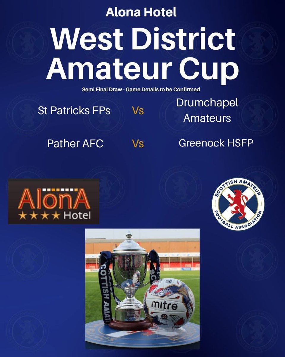 Drumchapel Amateurs have been drawn against St Patrick's FP in the Semi-Final of the West District Amateur Cup. 
Date and Venue still to be confirmed.
🇾🇪Mon The Drum🇾🇪