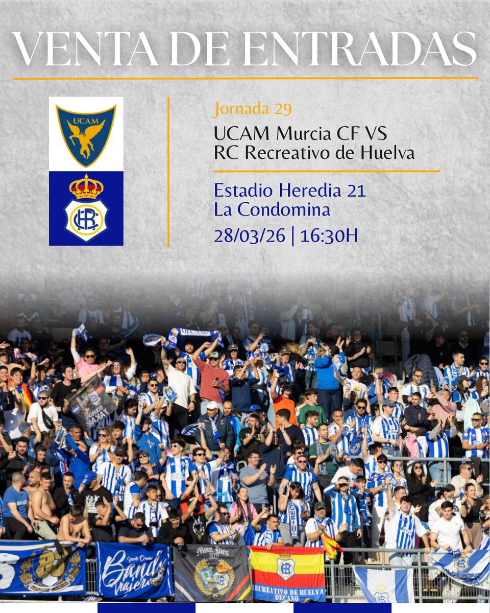 Las entradas del #UCAMRecre las pondrá a la venta directamente el club local a través de su página web y en el estadio el mismo día del partido 🎟️ 

Precio ➡️ 15€ 💶 

🔗: ucamcf.compralaentrada.com/eventos/18811/…

#DondeElFutbolEmpieza #DecanoDelFutbolEspañol